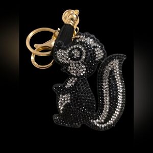 Black and Silver Rhinestone Skunk Bag Charm Keychain
